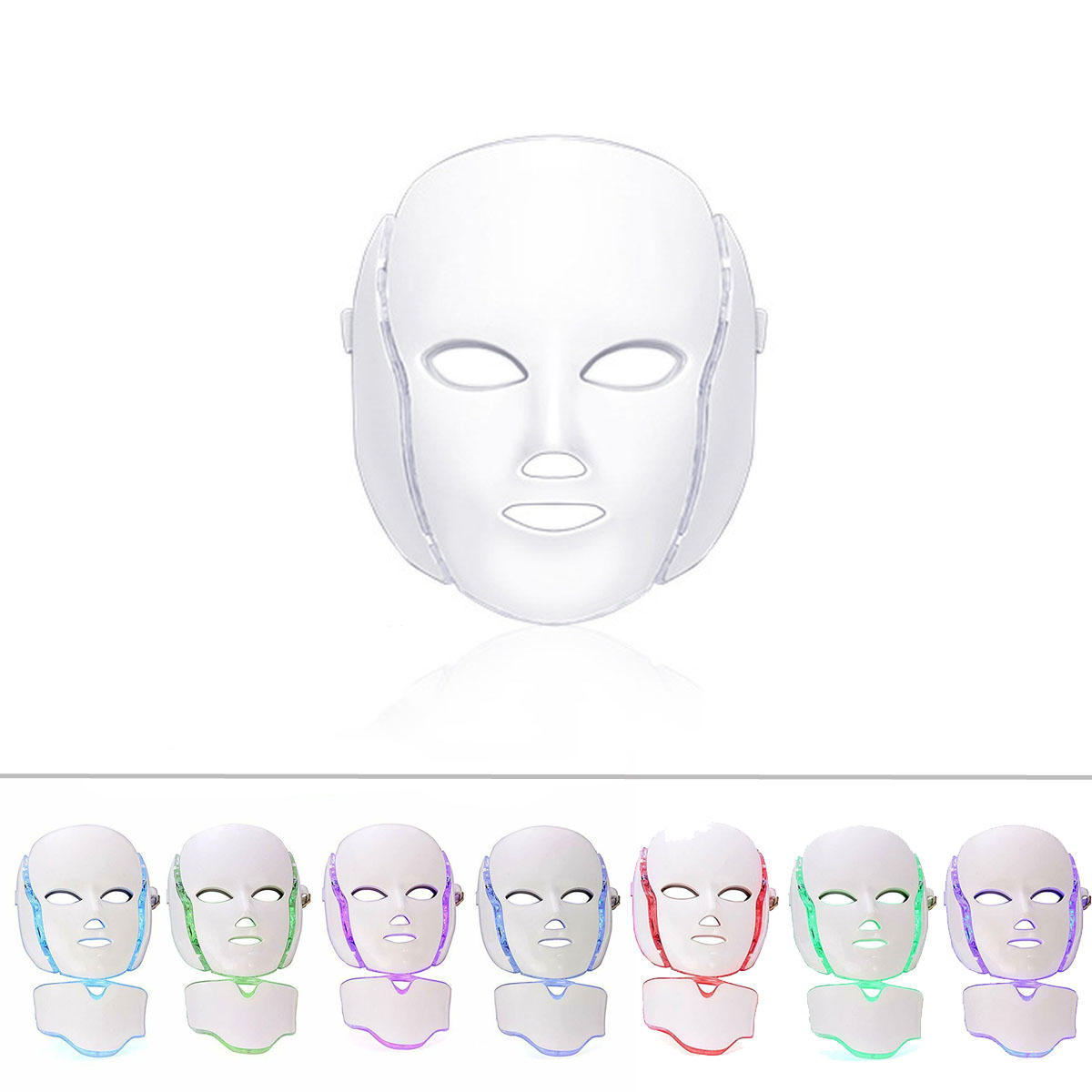 Image of 7 Color LED Light Photon Face Mask Neck Rejuvenation Skin Facial Therapy Wrinkle Mask