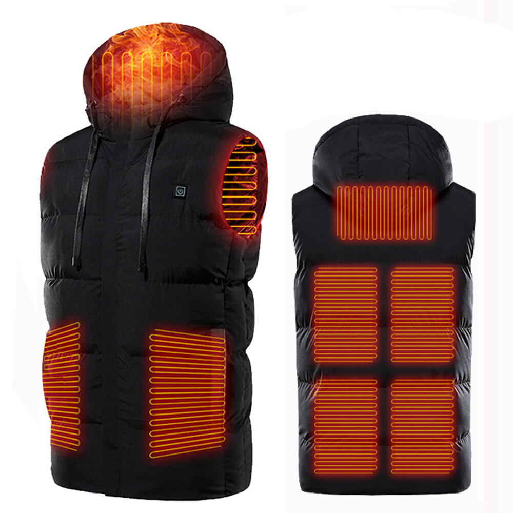 Image of 7 Heating Pads Electric Heated Vest USB Charging Winter Warm Jacket Unisex Hooded Coat Clothing Intelligent Constant Tem
