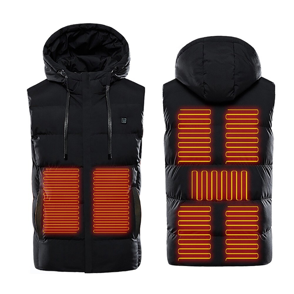 Image of 7 Heating Pads Electric Heated Vest USB Winter Warm Jacket Unisex Hooded Waistcoat Clothing Intelligent Constant Tempera