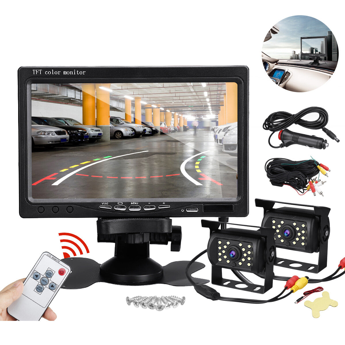 Image of 7'' LCD Monitor + Rear View Reverse Backup Camera For Truck Bus Lorry Caravan