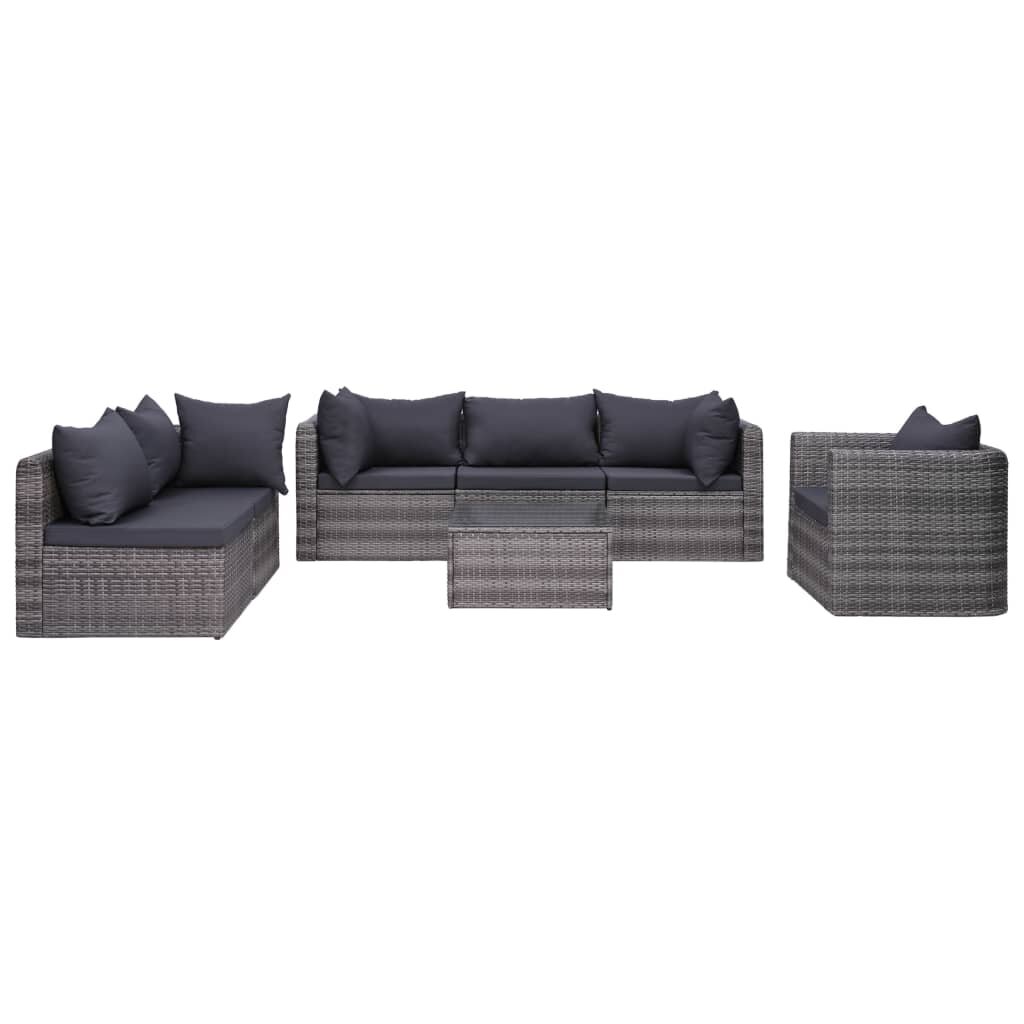 Image of 7 Piece Garden Sofa Set with Cushions & Pillows Poly Rattan Gray