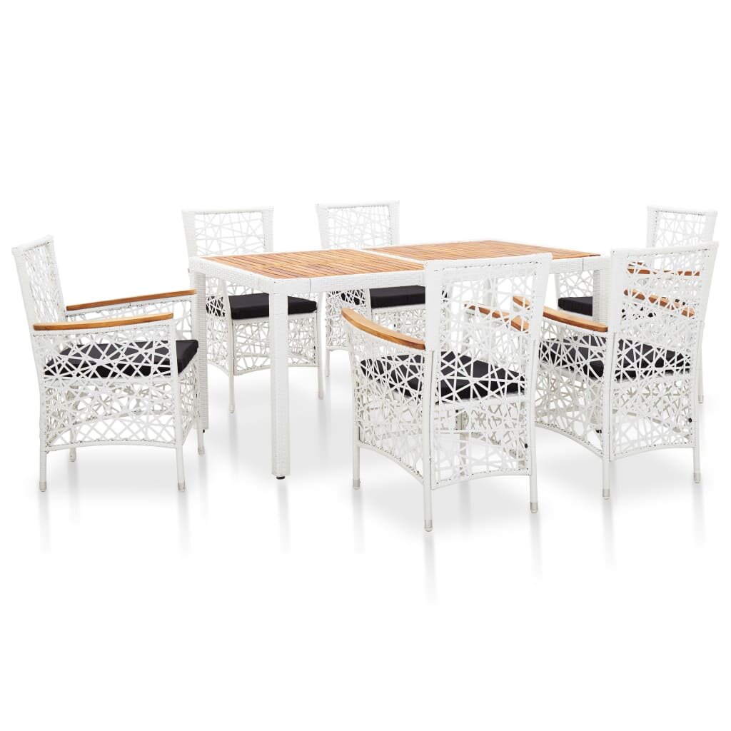Image of 7 Piece Outdoor Dining Set Poly Rattan White