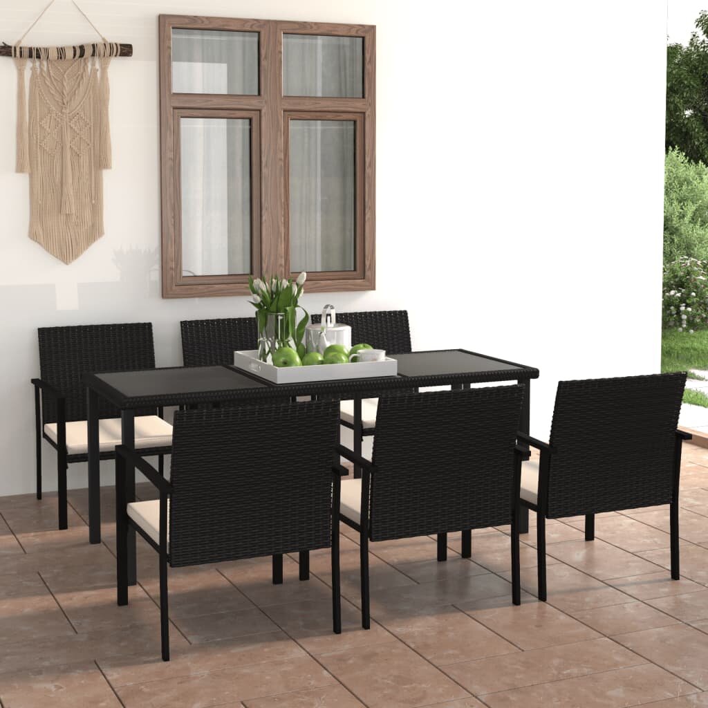 Image of 7 Piece Patio Dining Set Poly Rattan Black