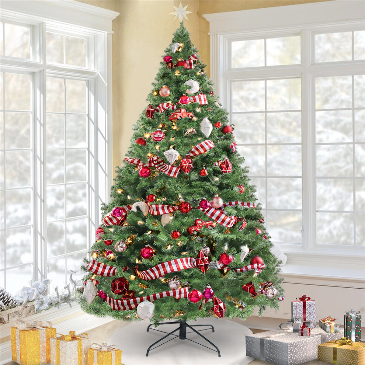 Image of 75ft Christmas Tree Halloween Christmas Tree Premium Spruce Hinged Christmas Artificial Full Tree with Solid Metal Fold