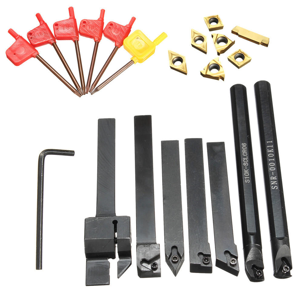 Image of 7pcs 10mm Lathe Turning Boring Bar Tool Holder with T8 Wrenches and Carbide Inserts
