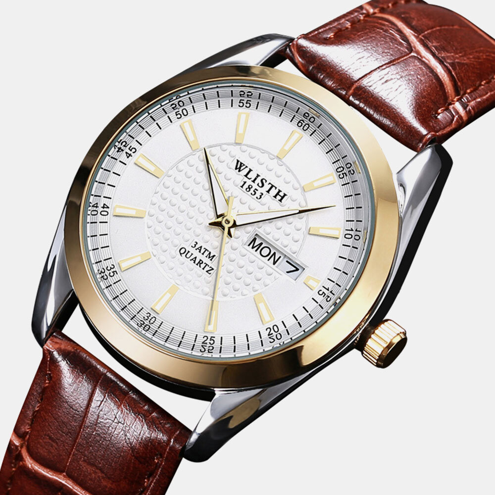 Image of 8 Colors Stainless Steel Couple Business Casual Simple Artificial Leather Strap Quartz Watch