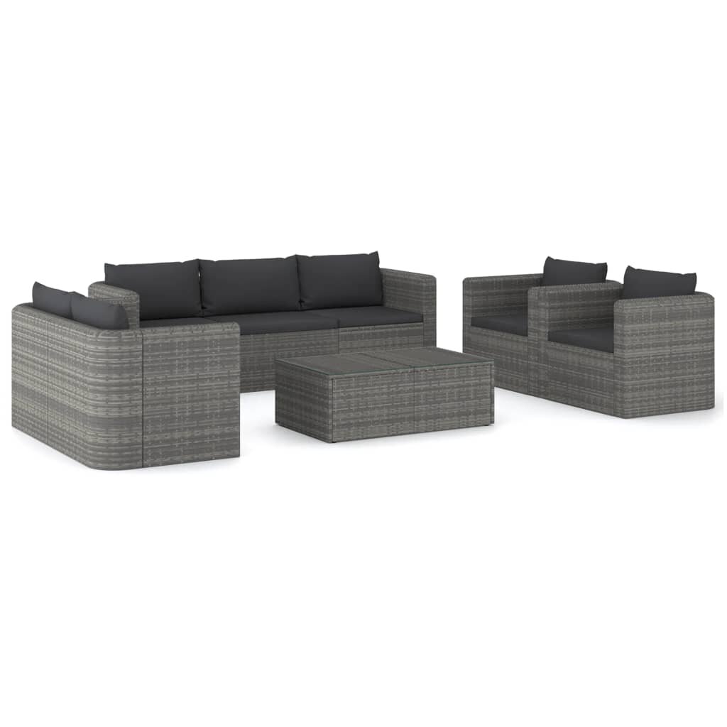 Image of 8 Piece Garden Lounge Set with Cushions Poly Rattan Gray