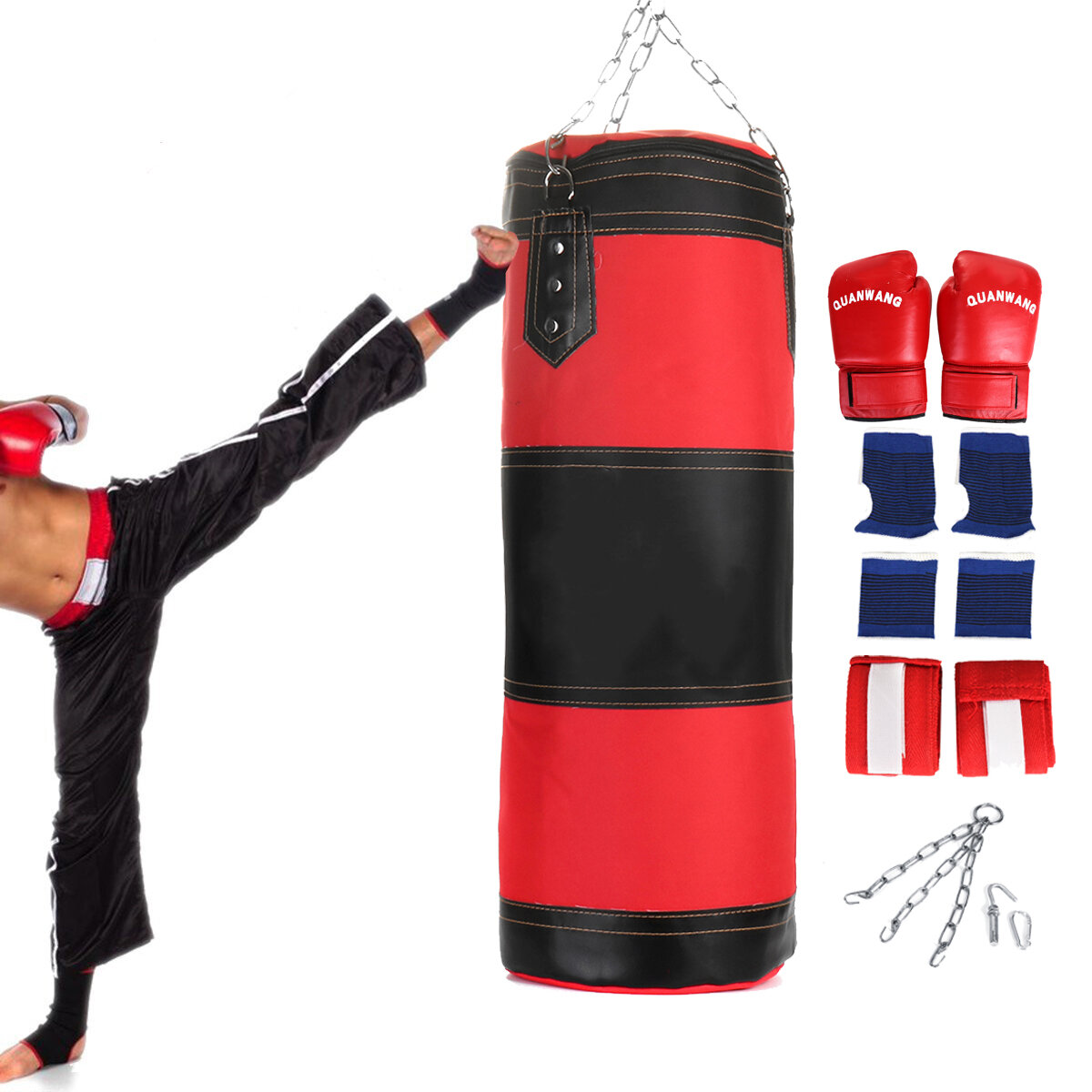 Image of 8 in 1 Boxing Sandbag KitPunch Bag Boxing Gloves Steel Chains Bracers Safety Buckle Sanda Equipments