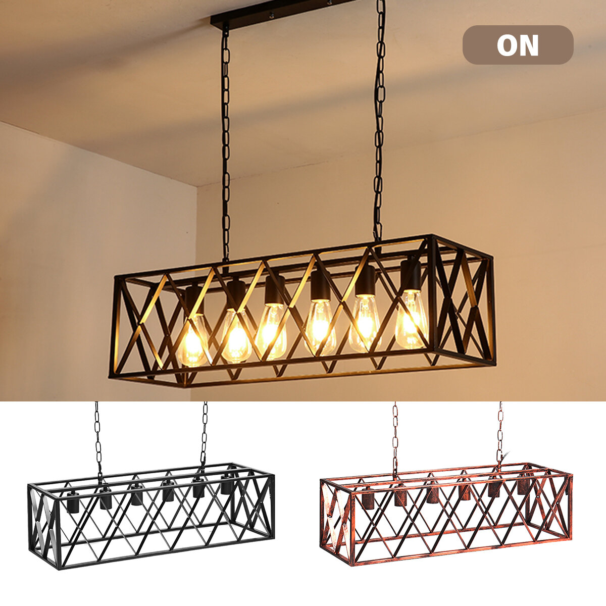 Image of 85-265V E27 Industrial Kitchen Pendant 4/6-Light Chandelier Ceiling Lamp Fixture Decor Without Bulb