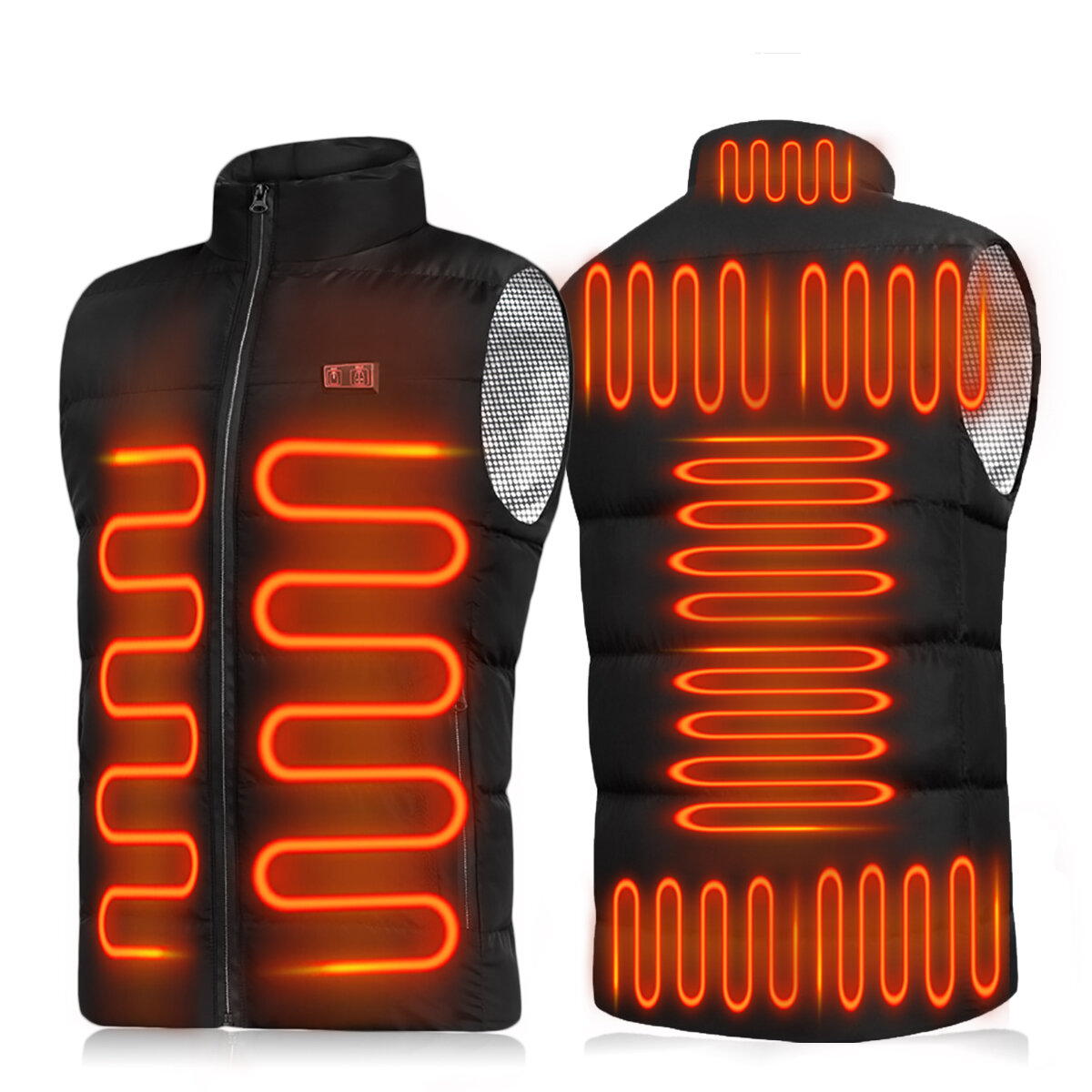 Image of 9-Heating Double-button Control Electric Jacket Man Woman Heated Winter Warm Hooded Coat Vest