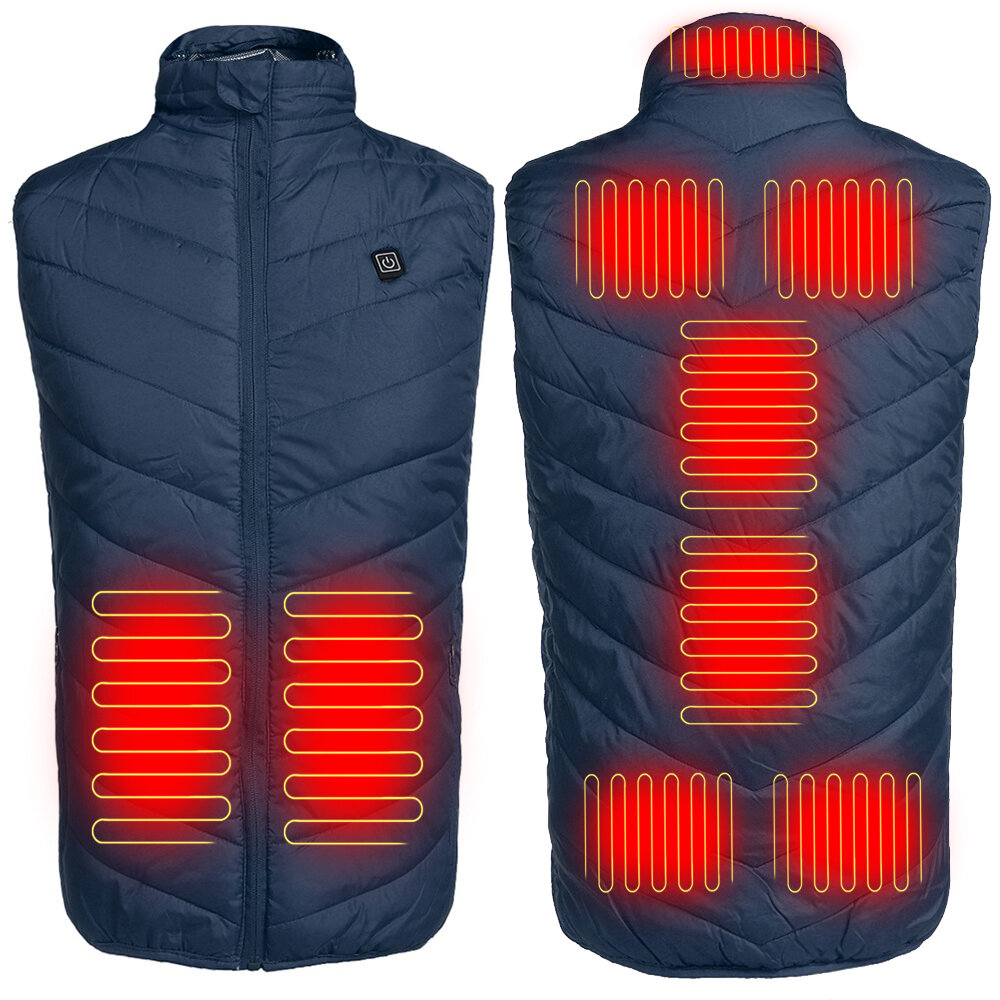 Image of 9 Heating Pads Electric Heated Vest USB Thermal Waistcoat Jacket Men Women Heating Winter Warmer