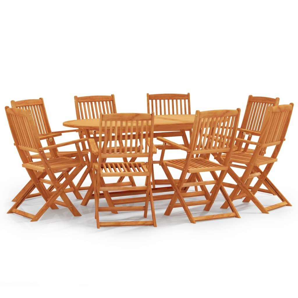 Image of 9 Piece Folding Outdoor Dining Set Solid Eucalyptus Wood