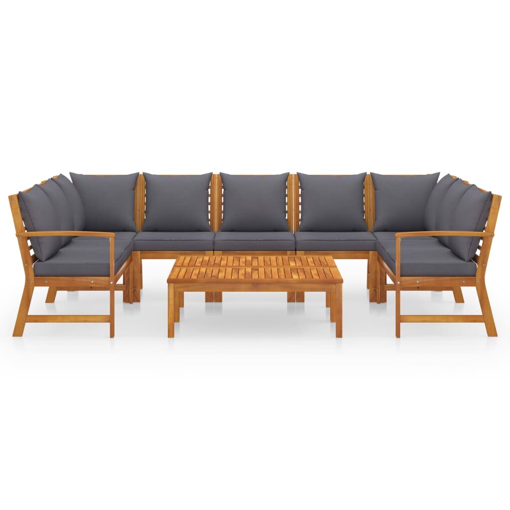 Image of 9 Piece Garden Lounge Set with Cushion Solid Acacia Wood