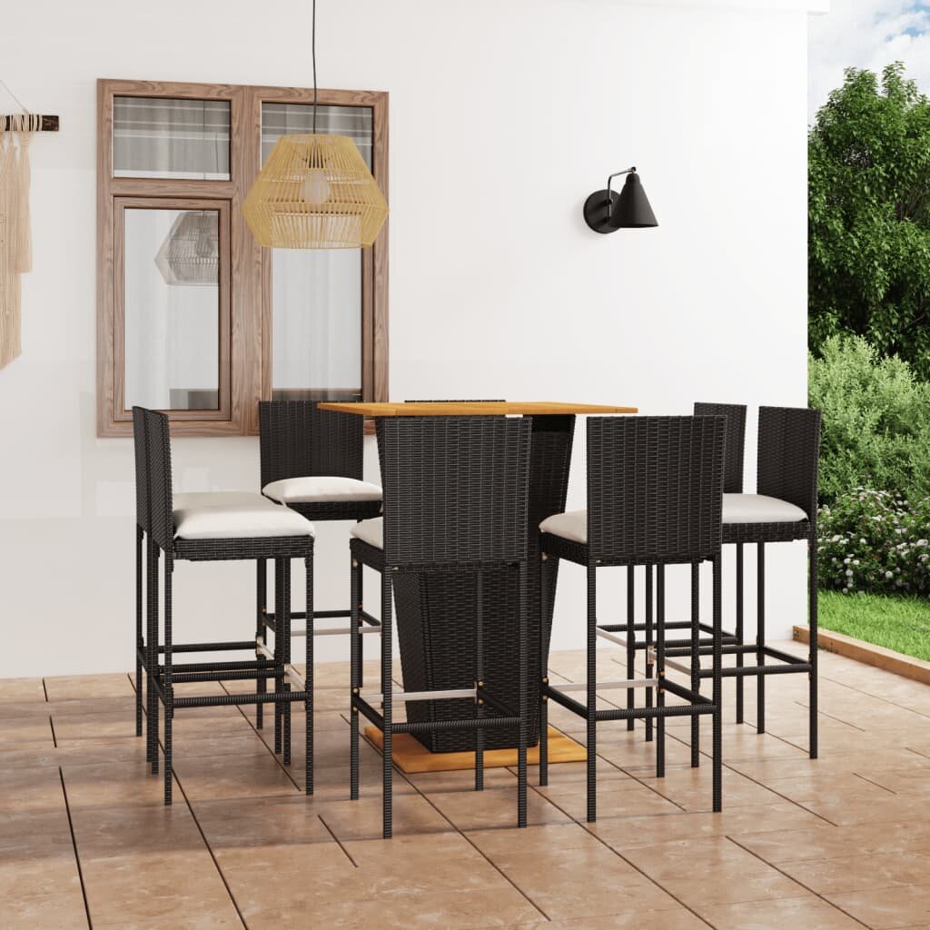 Image of 9 Piece Patio Bar Set with Cushions Poly Rattan Black
