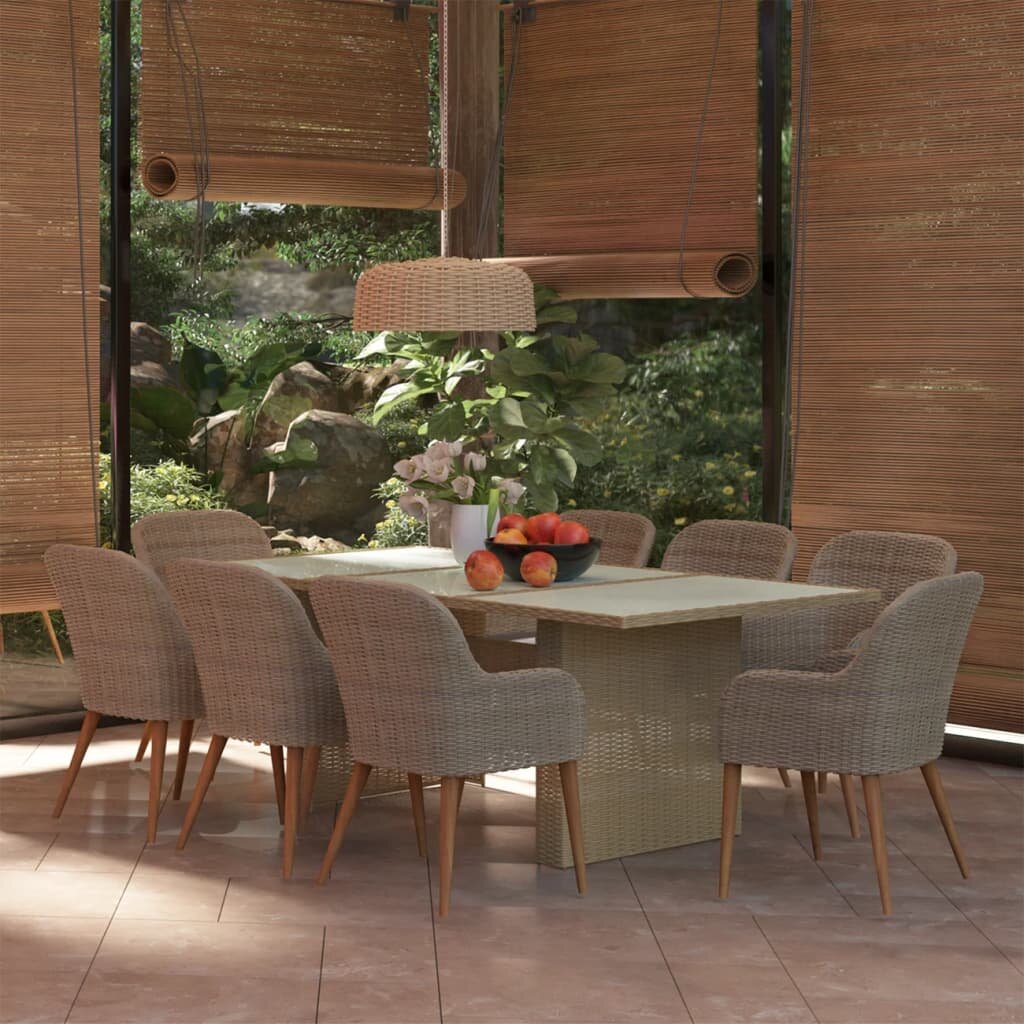 Image of 9 Piece Patio Dining Set Poly Rattan Brown