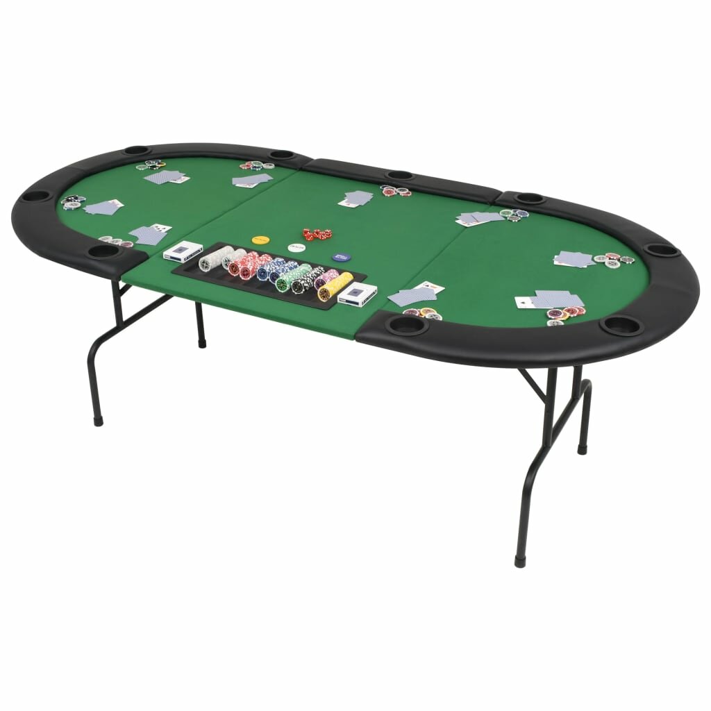 Image of 9-Player Folding Poker Table 3 Fold Oval Green
