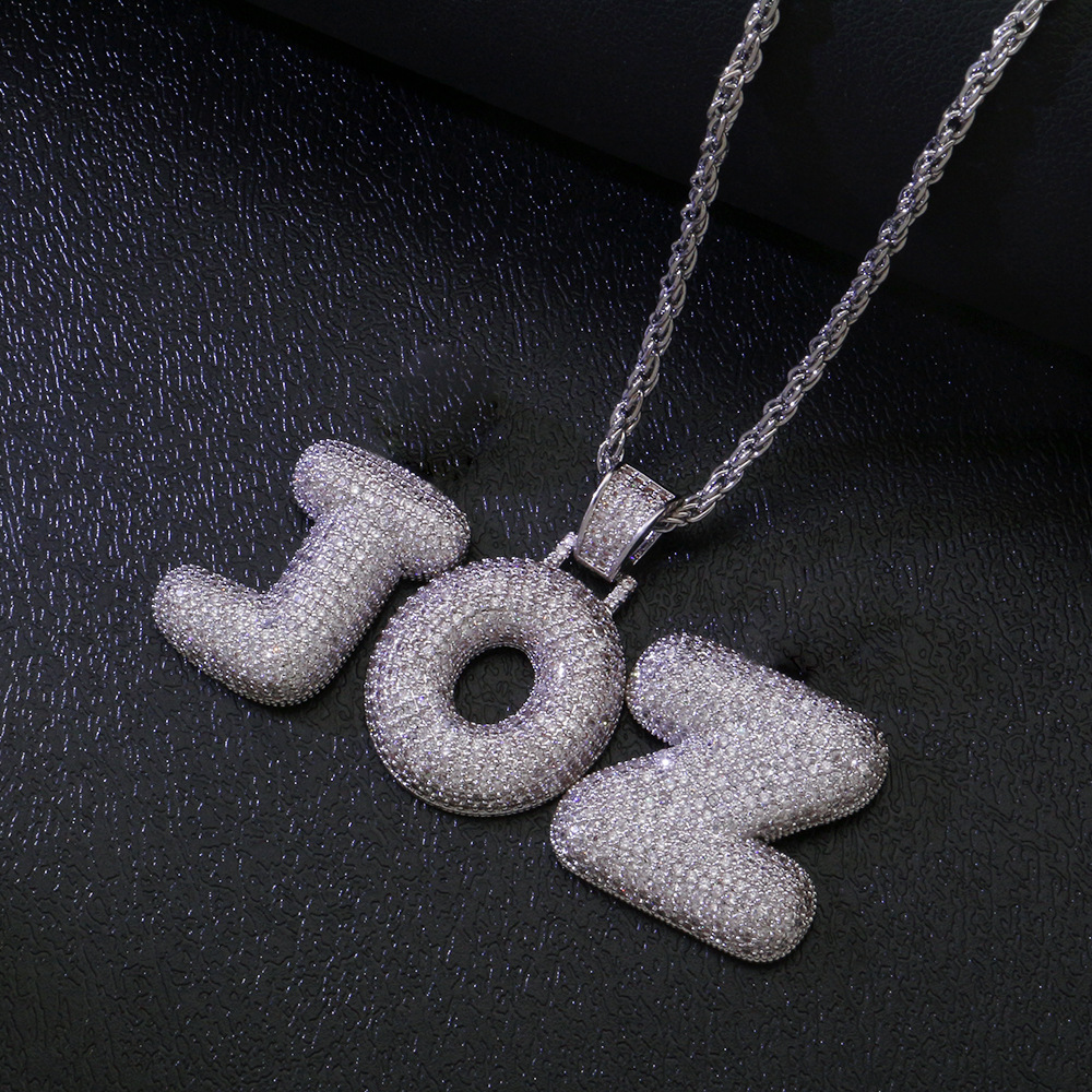 Image of A-Z Custom Name Bubble Letters Necklaces & Pendant Charm For Men Women Bling White Zircon
