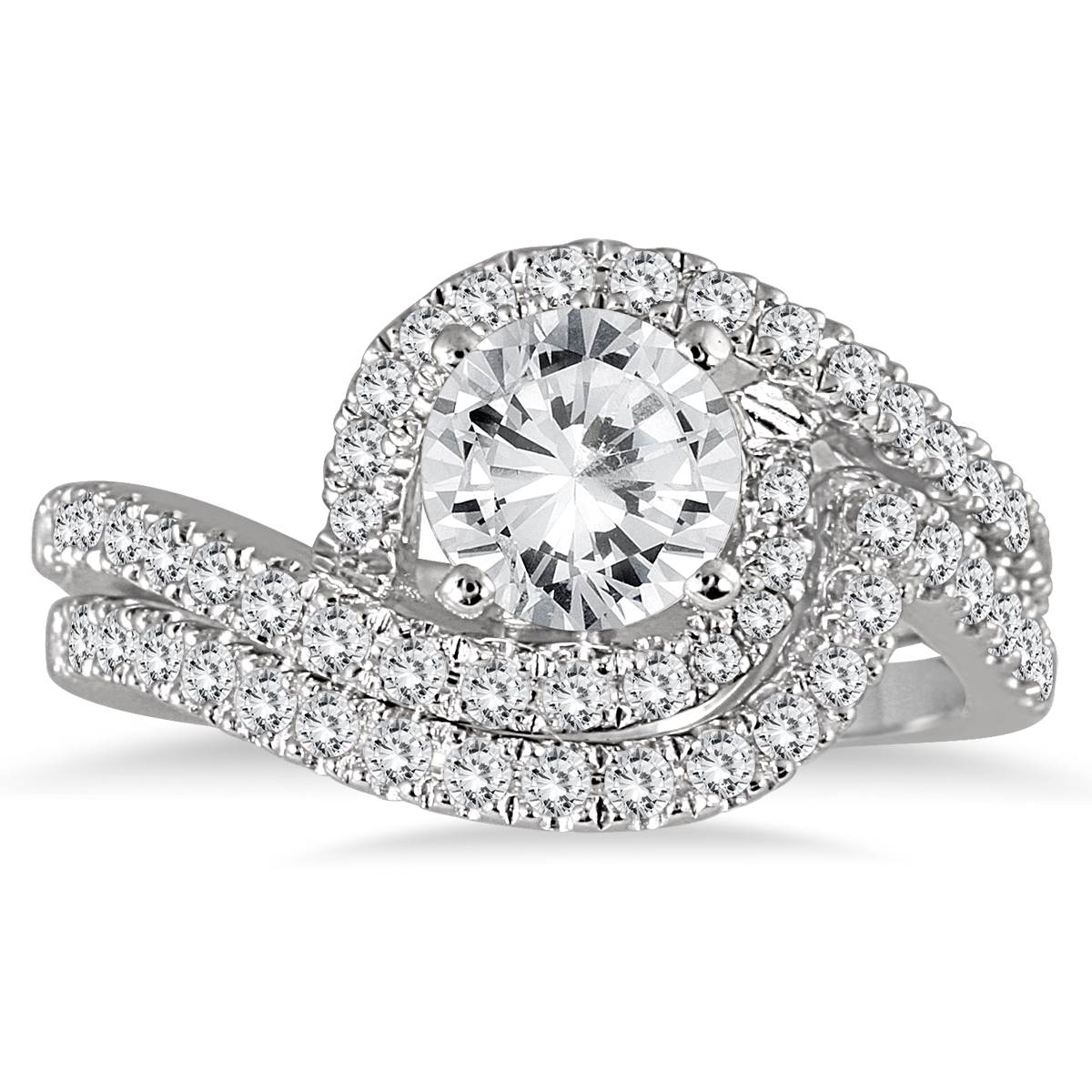 Image of AGS Certified 1 1/2 Carat TW Curved Diamond Bridal Set in 14K White Gold (H-I Color I1-I2 Clarity)