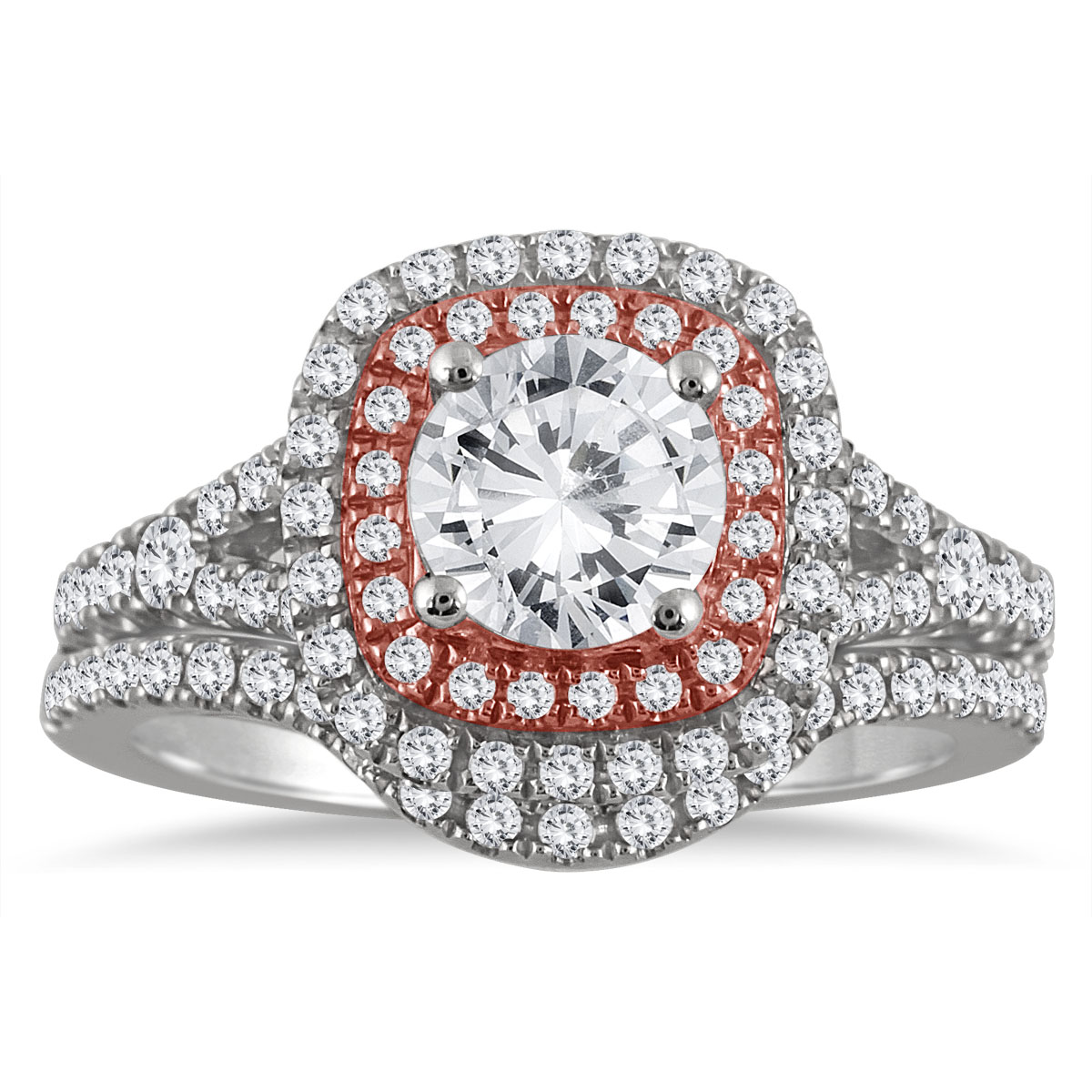 Image of AGS Certified 1 5/8 Carat TW Diamond Bridal Set in 14K Rose and White Gold (J-K Color I2-I3 Clarity)