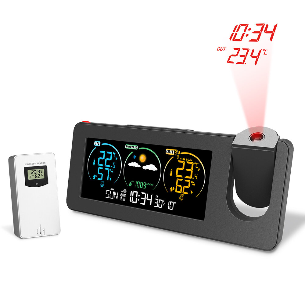 Image of AGSIVO Weather Station Projection Alarm Clock Wireless Indoor Outdoor Thermometer with Atomic Clock and Rotating Project