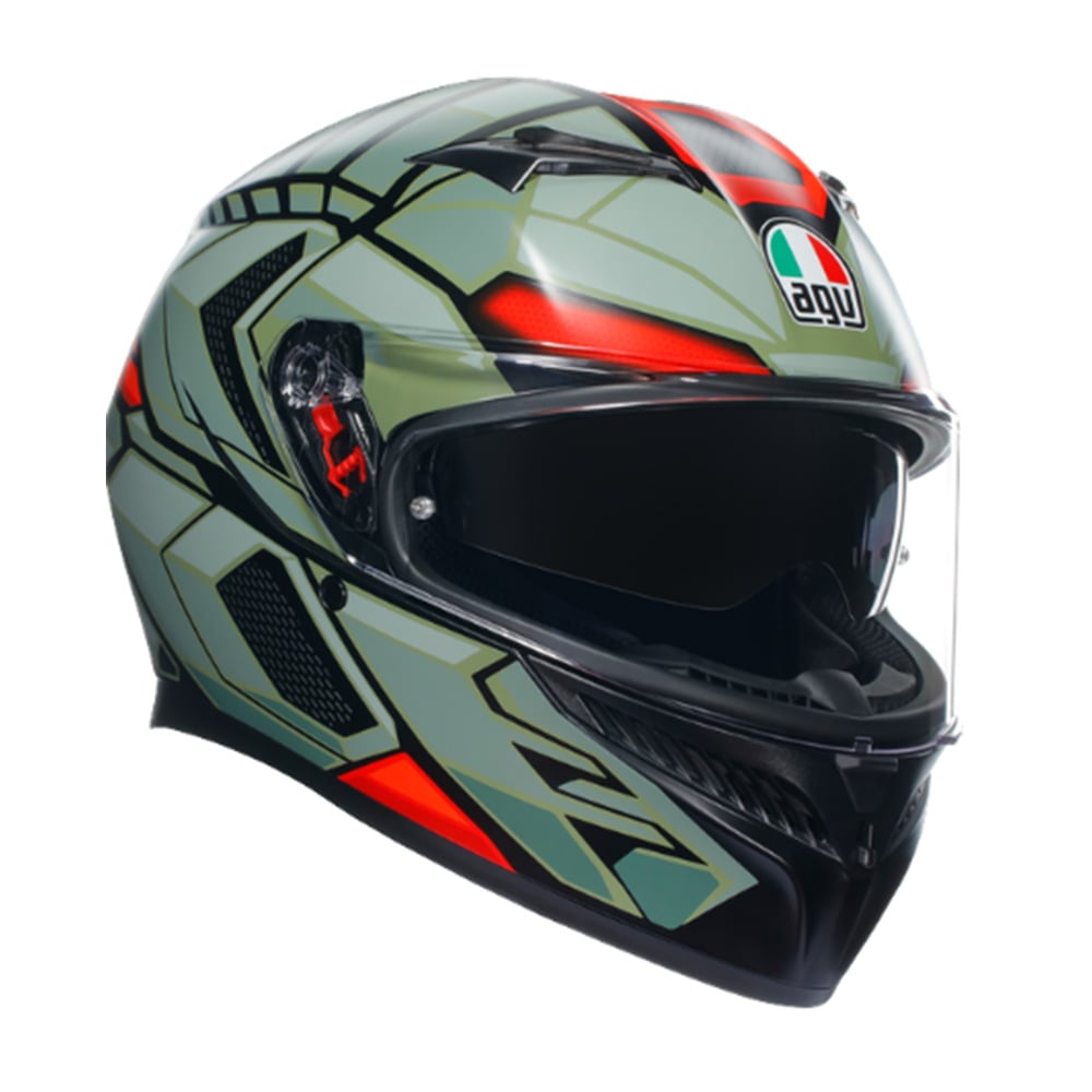 Image of AGV K3 E2206 MPLK Decept Matt Black Green Red 010 Full Face Helmet Size S EN