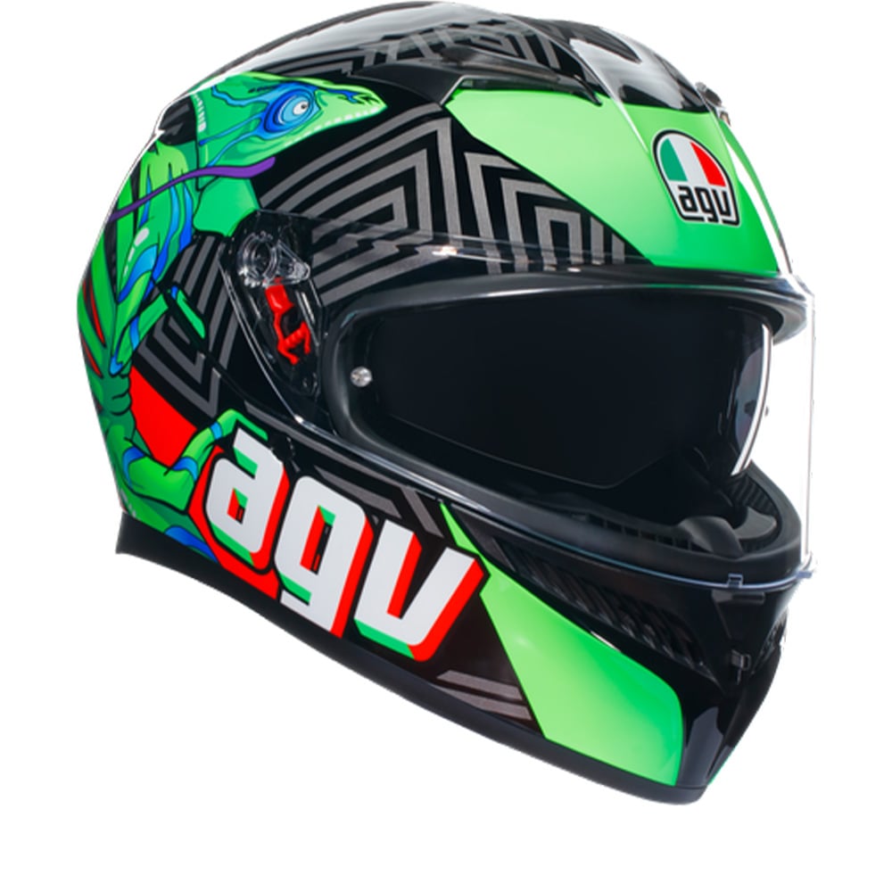 Image of AGV K3 E2206 MPLK Kamaleon Black Red Green 013 Full Face Helmet Size M ID 8051019590572