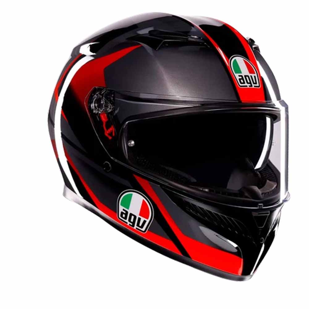 Image of AGV K3 E2206 Mplk Striga Black Grey Red Full Face Helmet Taille S