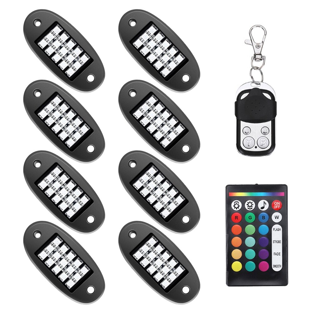 Image of AMBOTHER 8pcs 120 LED RGB Rock Underglow Light Atmosphere Lamp Waterproof with 24 Key 4 Key Remote Control APP Controlle