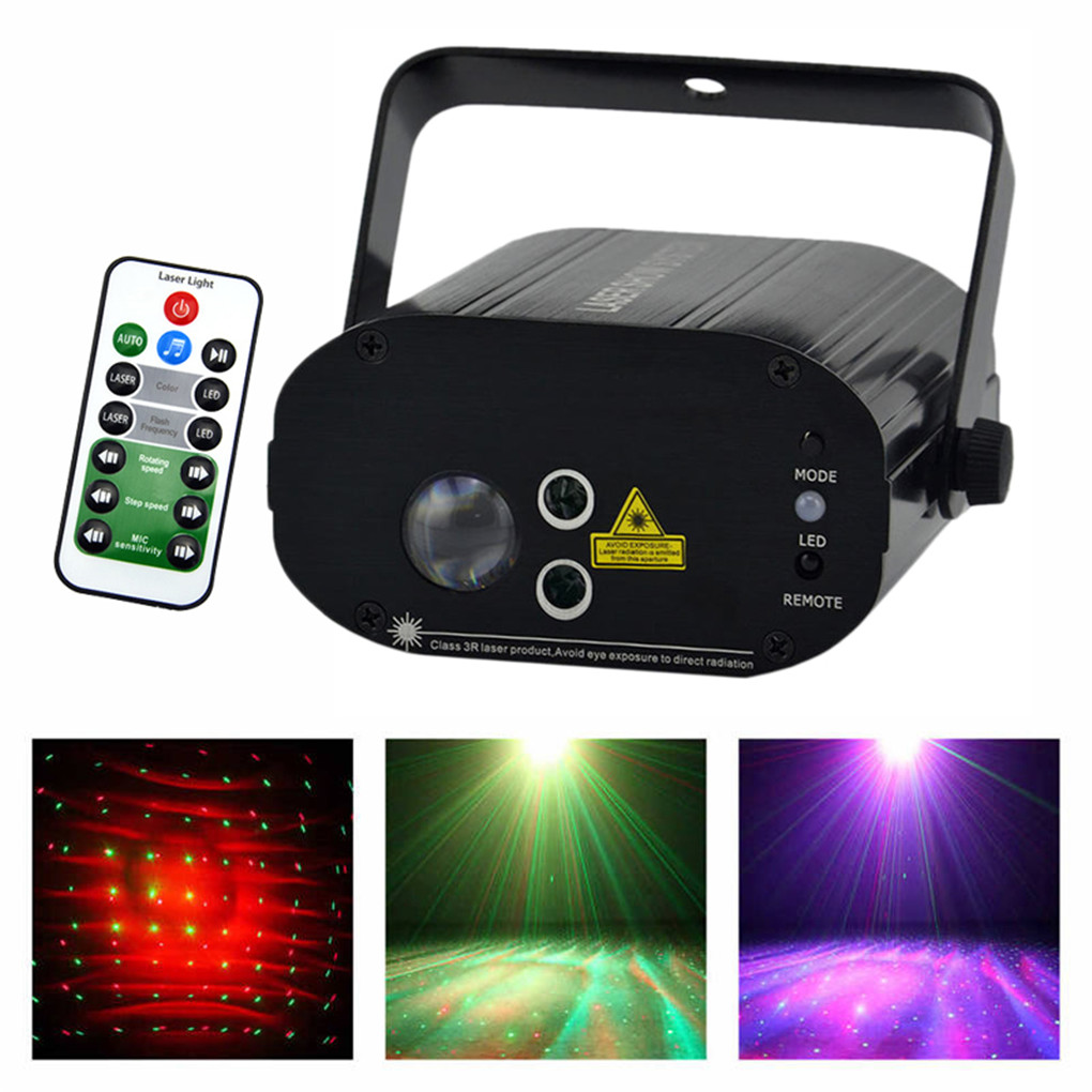 Image of AUCD AC 110-240V RG Laser Light 3W RGB LED Lights Sound AUTO Remote Mini Projector Lamp DJ Party Home Show Stage Lighting W-100RG