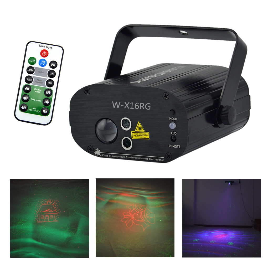 Image of AUCD Mini Remote 16 Christmas Patterns RG Laser Water Galaxy RGB LED Projector Light Party DJ Home Show Stage Lighting W-X16RG