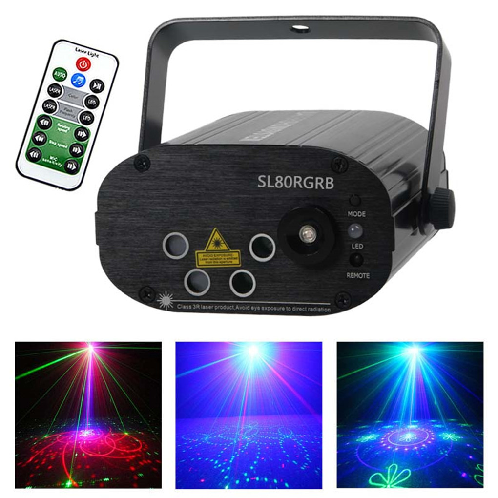 Image of AUCD Mini Remote 4 Lens 20 Patterns RGRB Laser & Blue LED Adjust Speed Stage Lighting DJ Club Home Party Show Lightings SL80RGRB