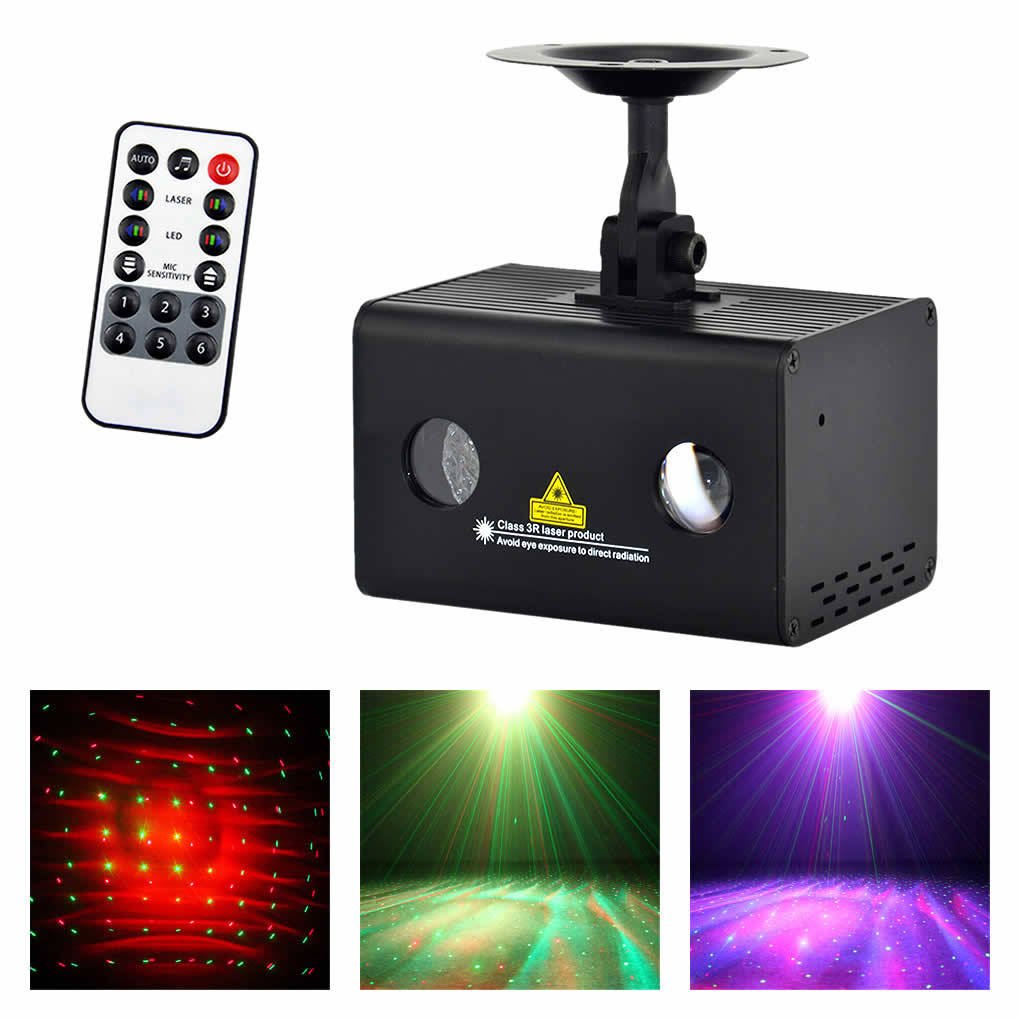 Image of AUCD Mini Remote Red Green RG Laser Stage Lighting RGB LED Galaxy Meteor Sound AUTO Mode Show Disco Party DJ Light LL-100RG
