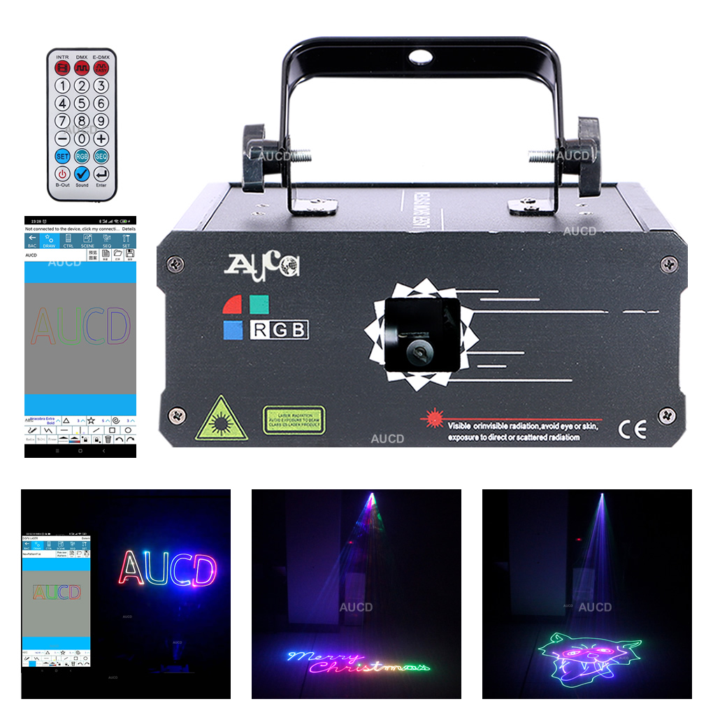 Image of AUCD Remote & Phone Bluetooth App DIY Edit Pattern RGB Colorful Laser Scan Animation Projector Lights DMX Disco DJ Party Show Stage Lighting