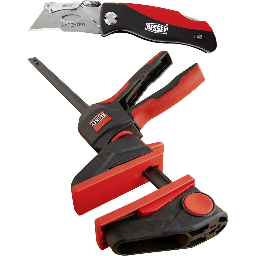 Image of Action set with a double pack of one-handed clamp with blade folding knife Bessey EZ360SET-A Span width (max):300 mm