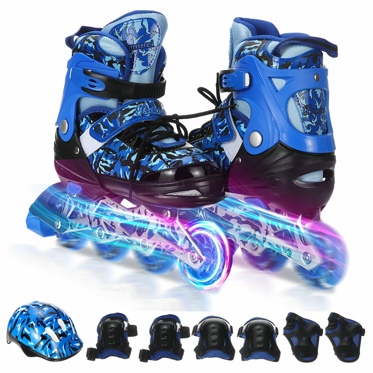 Image of Adjustable Kids Inline Skates with Illuminating Flashing Wheels for Boys and Girls Men and Women