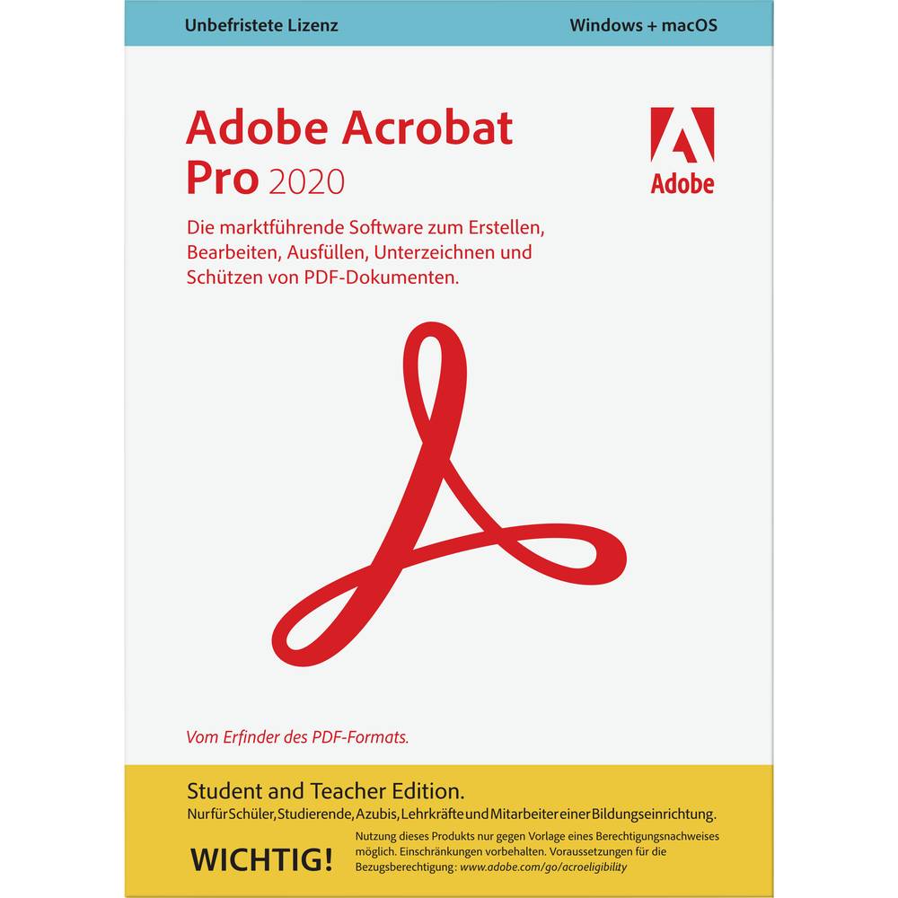 Image of Adobe Acrobat Pro 2020 Student and Teacher Edition Full version 1 licence Windows Mac OS PDF