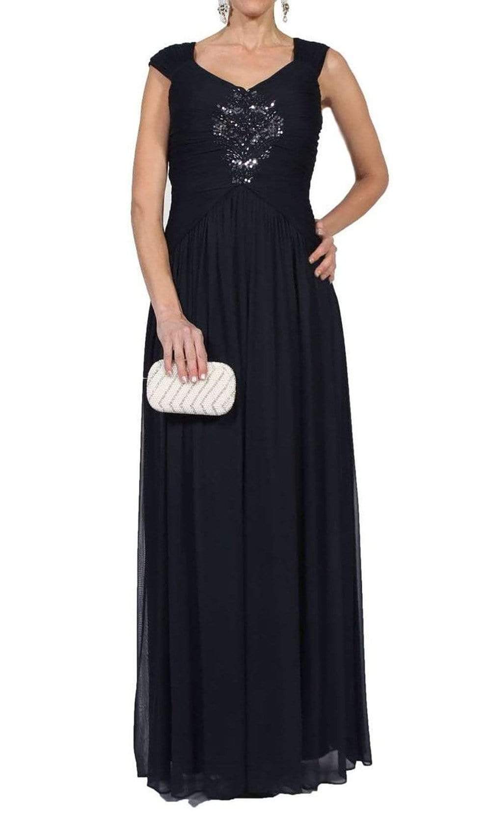Image of Adrianna Papell - 09G879300 Cap Sleeve Embellished Ruched A-Line Gown