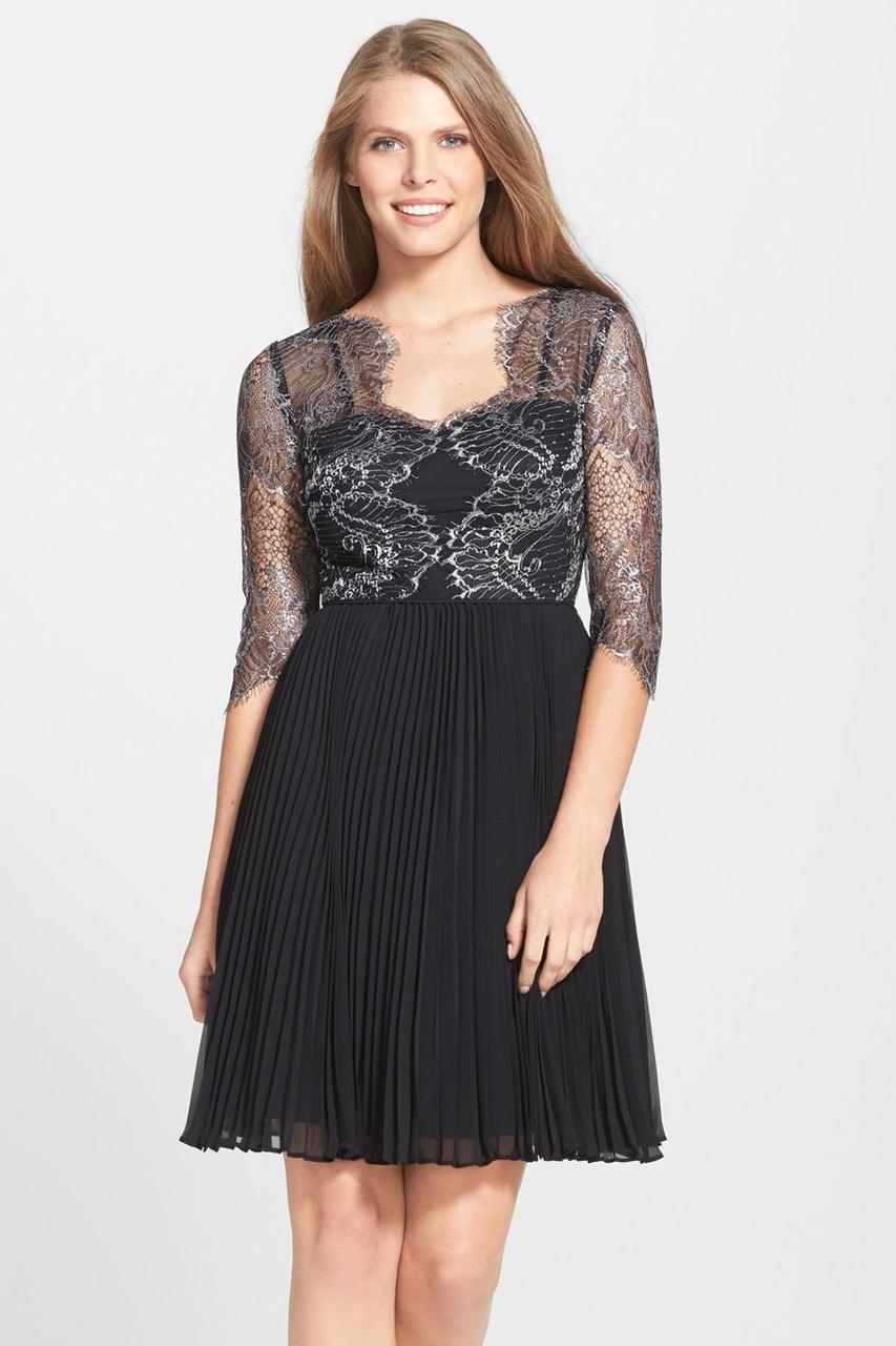 Image of Adrianna Papell - 15238510 Illusion V Neck A Line Cocktail Dress