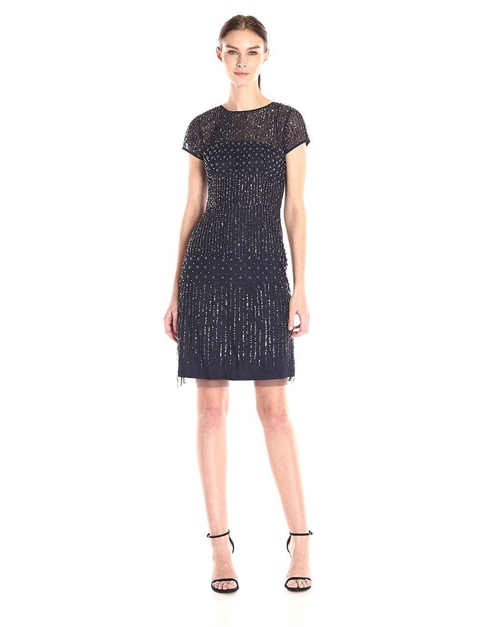 Image of Adrianna Papell - 41926810 Cap Sleeve Rivulet Beaded Sheath Dress