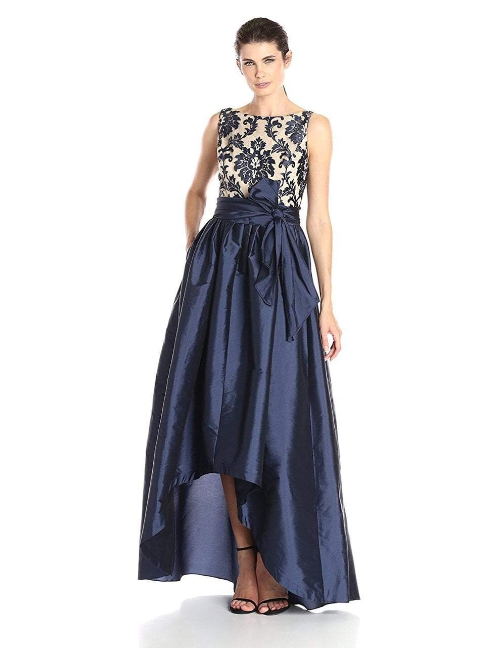 Image of Adrianna Papell - 81928510 Sleeveless Floral Bateau Hi-Low Ballgown