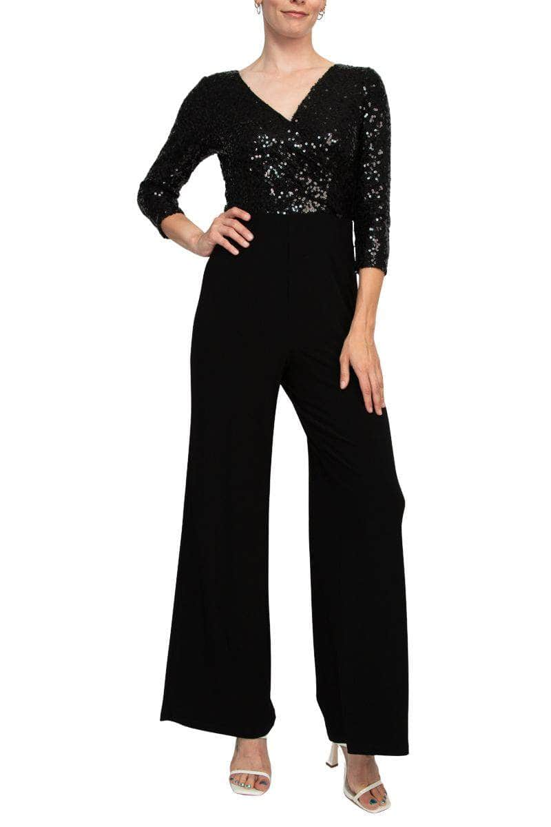 Image of Adrianna Papell AD5E210877 - Sequined Quarter Sleeve Jumpsuit