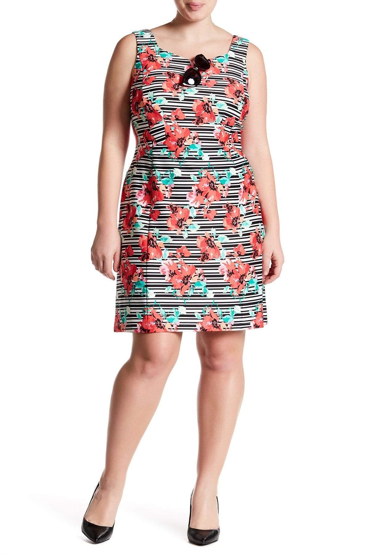 Image of Adrianna Papell - AP1D100873 Floral Striped Sheath Cocktail Dress