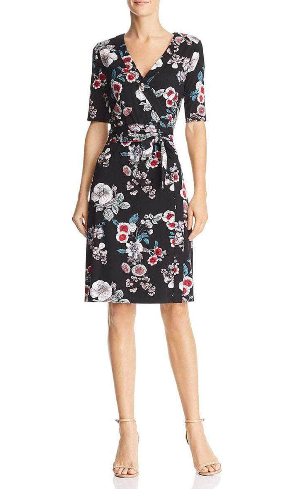 Image of Adrianna Papell AP1D103459 - Floral Short Sleeved Faux Wrap Dress