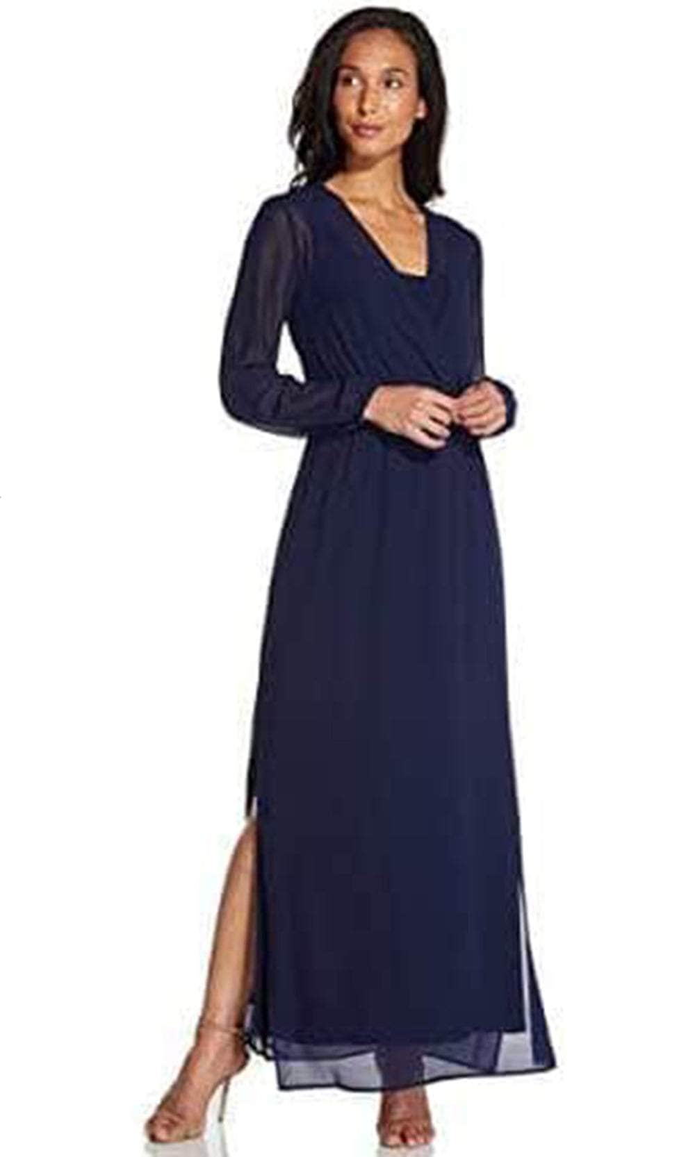 Image of Adrianna Papell AP1D104303 - Long Sleeves V-Neck Long Dress