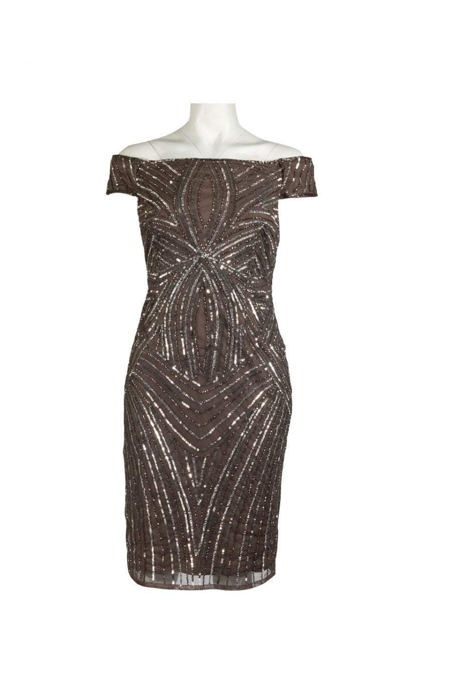 Image of Adrianna Papell - AP1E201100 Sequined Off-Shoulder Sheath Dress