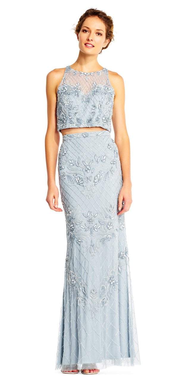 Image of Adrianna Papell - AP1E201534 Beaded Halter Illusion Two Piece Gown