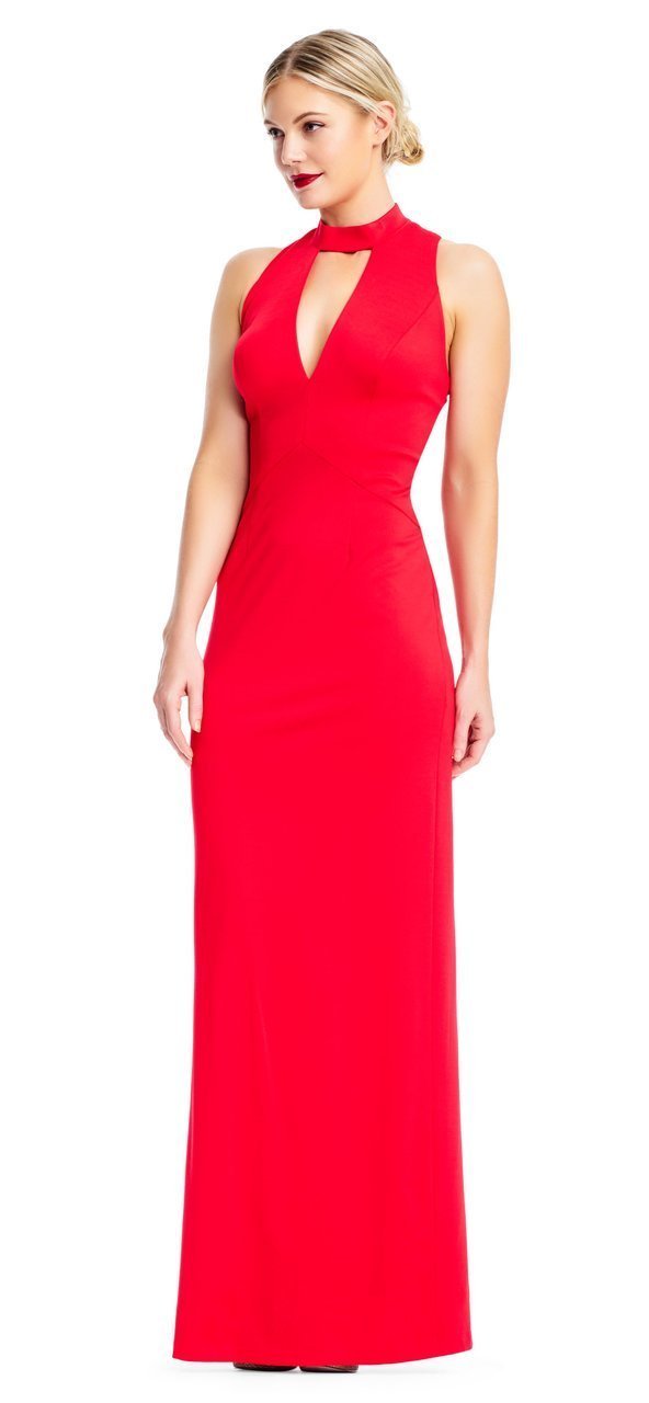 Image of Adrianna Papell - AP1E202675 High Halter Fitted Strappy Back Dress