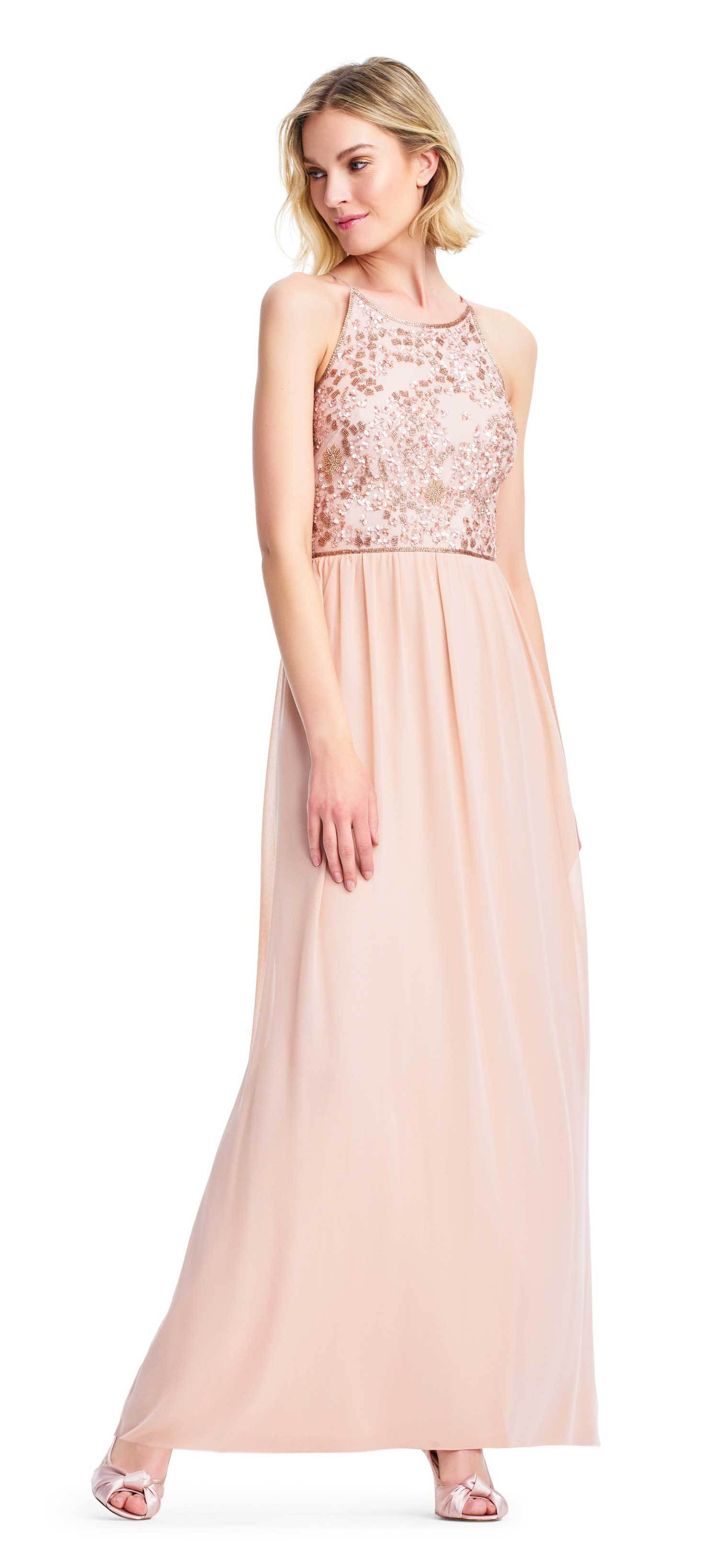 Image of Adrianna Papell - AP1E203111 Bedazzled Halter Chiffon A-line Dress