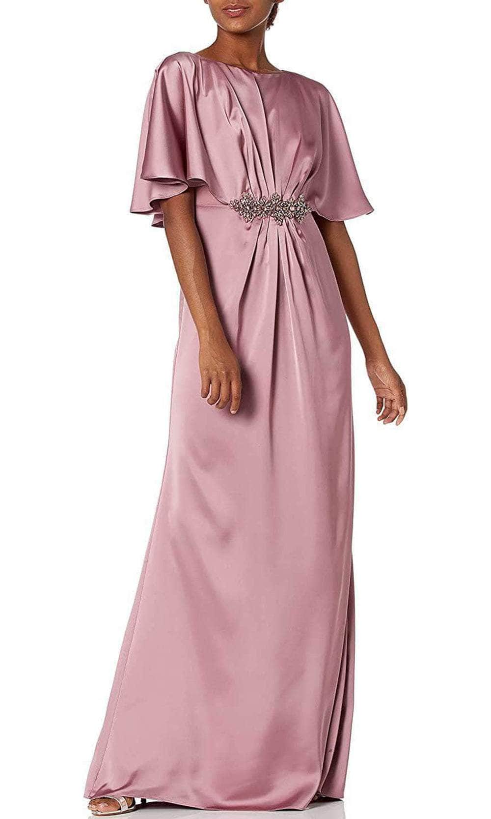 Image of Adrianna Papell AP1E205725 - Cape Sleeved Long Satin Forma Dress