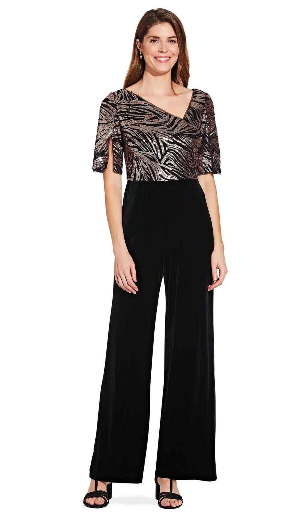 Image of Adrianna Papell - AP1E206295 Split Sleeve Sequined Bodice Jumpsuit